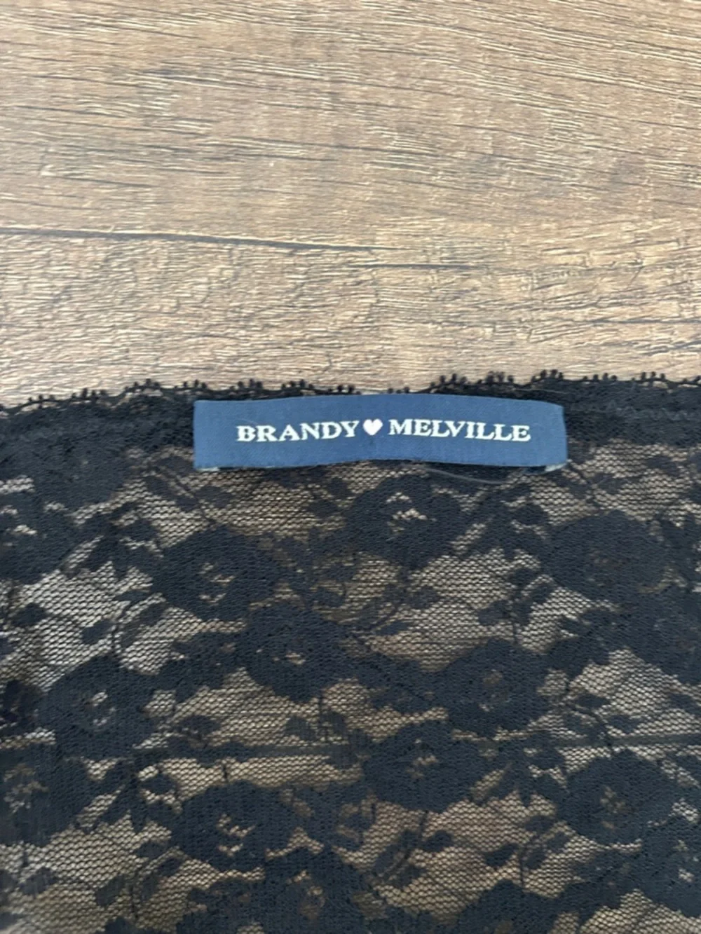 Brandy Melville Black Lace Square-Neck Long Sleeve Top - Picture 2 of 3